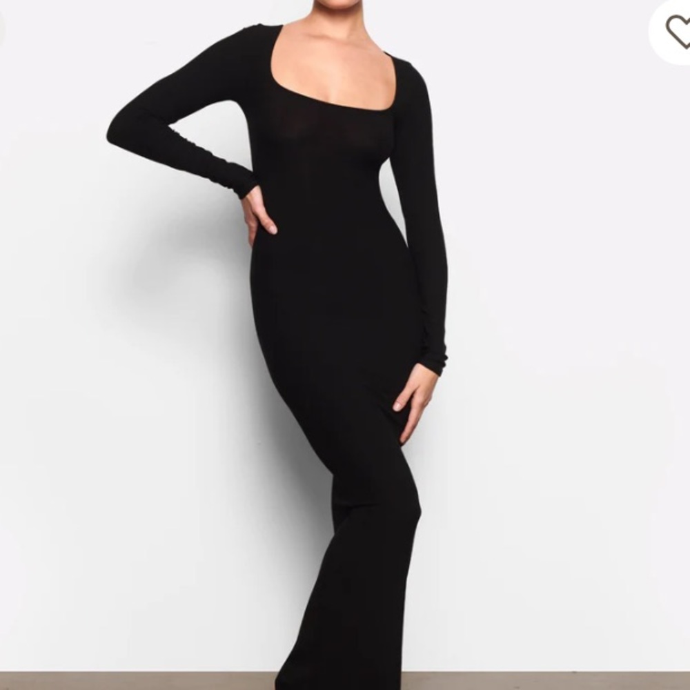 NWT SKIMS Soft Lounge Long Sleeve Dress Onyx XS